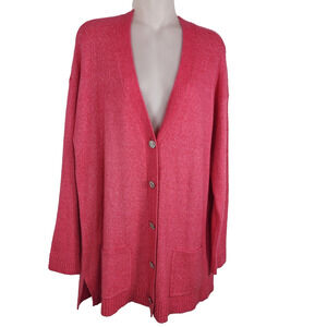 Talbots Women Jewel Button Cardigan Sweater Patch Pockets Embellished NWT Pink L
